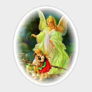 Guardian Angel and Children on the Bridge Vintage Catholic Sticker